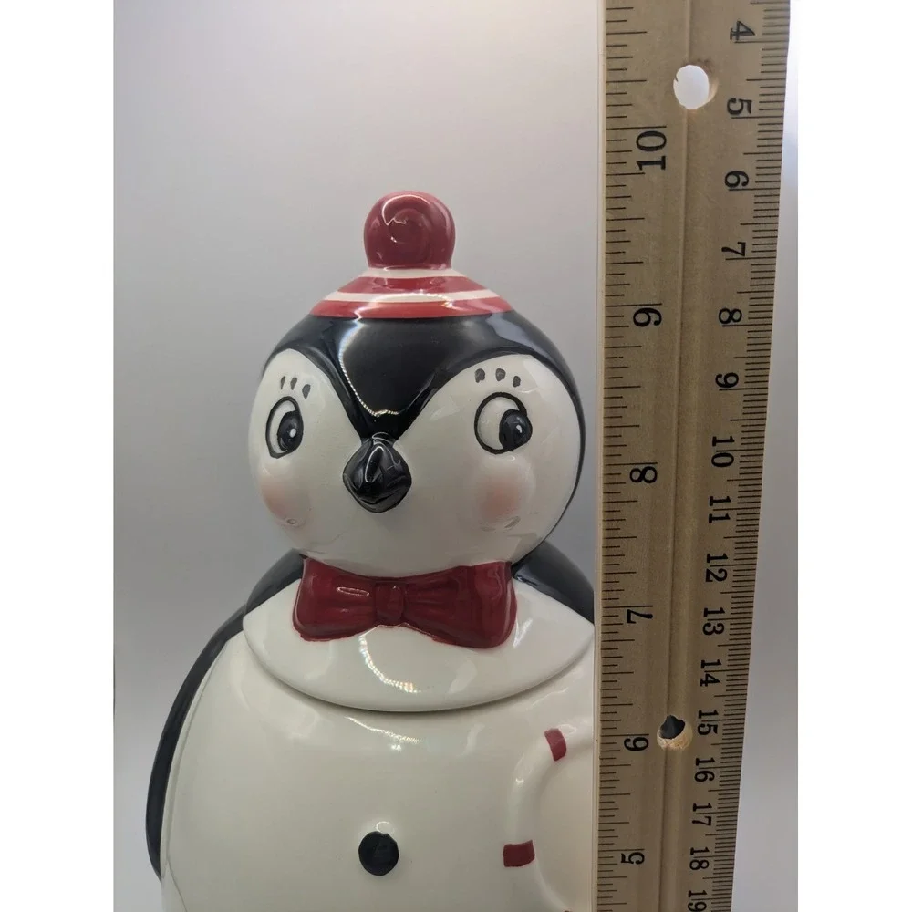 Johanna Parker Carnival Cottage Penguin Christmas Cookie Jar Canister Snug Lid - Picture 16 of 16